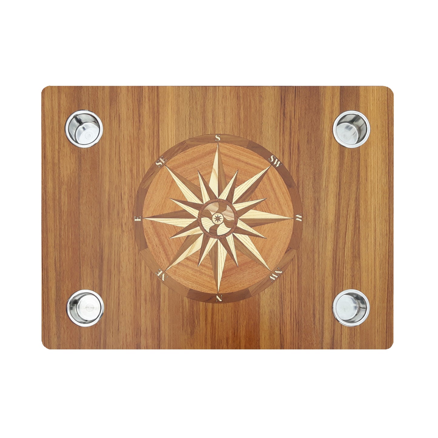 Ferdige kompassroser klare til nedfelling i dekk, gulv, bord eller lignende.
Bestill ekte teak kompassrose fra Sandøy Båtdekk.