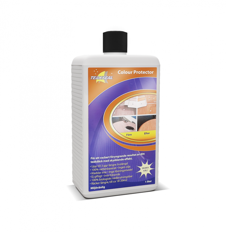 Teakseal teakbehandling. Teakseal Color Protect gir en foryngende effekt på teakdekket ditt i lengre tid uten bruk av oljer og løsemidler
• Teakseal Colour Protector varer opptil tre ganger lenger enn andre tradisjonelle teakoljer som fordamper i solen
• Gir veldig god motstand mot flekker.
• Miljøvennlig da det er 100% vannbasert og biologisk nedbrytbar
• Inneholder ingen aggressive syrer eller alkaliske kjemikalier
• Rask og enkelt å påføre
• Inneholder ingen olje som gjør dekket seigt og tiltrekke