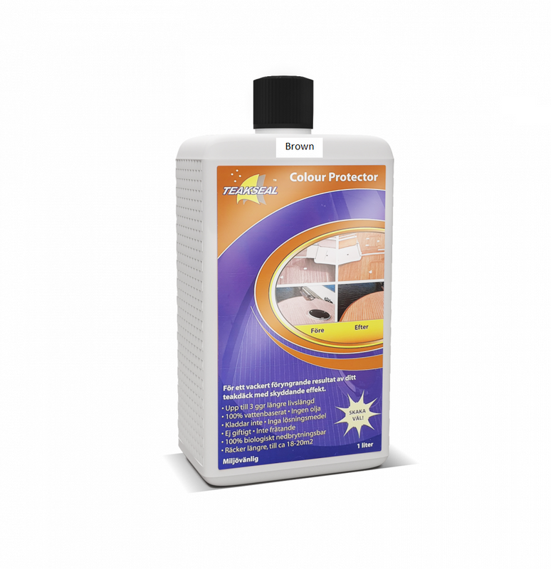 Teakseal Color Protect "Brown" gir en mørkere foryngende effekt på teakdekket ditt i lengre tid uten bruk av oljer og løsemidler.
• Teakseal Colour Protector varer opptil tre ganger lenger enn andre tradisjonelle teakoljer som fordamper i solen
• Gir veldig god motstand mot flekker.
• Miljøvennlig da det er 100% vannbasert og biologisk nedbrytbar
• Inneholder ingen aggressive syrer eller alkaliske kjemikalier
• Rask og enkelt å påføre
• Inneholder ingen olje som gjør dekket seigt og tiltrekker d
