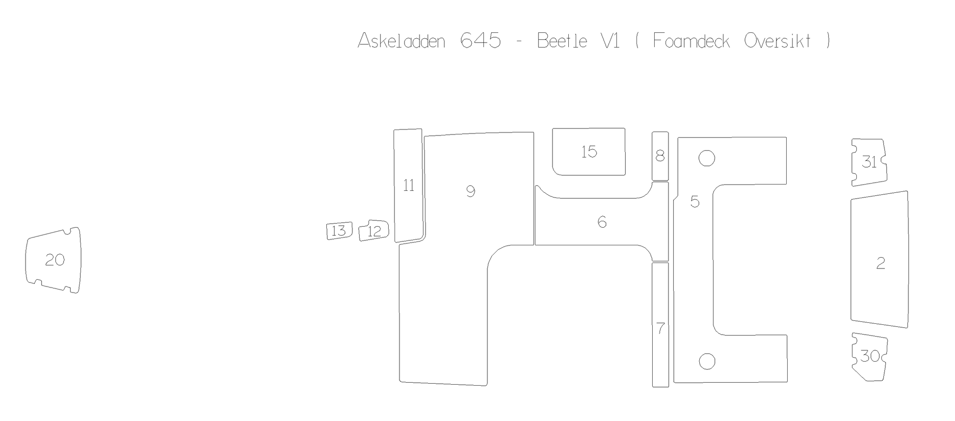 Askeladden 645 Beetle V1 Båtdekk oversiktstegning